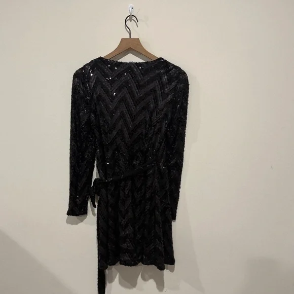 Reformation Shimmering Black Chevron Mini Dress - Picture 4 of 4